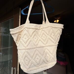 Cream Textured Tote Bag/beach bag